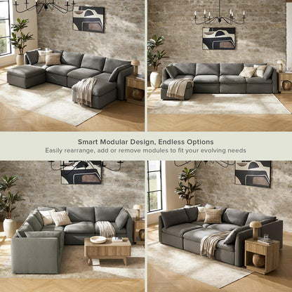 mopio Oversized Modular Sectional Sofa with Fully Removable Covers and Storage, Convertible U, L-Shaped and Sleeper Sectional, Modern Couches with Ottoman Chaise (Stone Gray Fabric, 6 Seats, U)