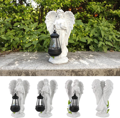 Solar Angel Garden Statue, Angel Figurine Outdoor Decor with Warm White Solar Lantern Garden Angel Figurine Outdoor Statue Waterproof Angel Sculpture Lawn Yard Art Patio Ornament Housewarming Gift