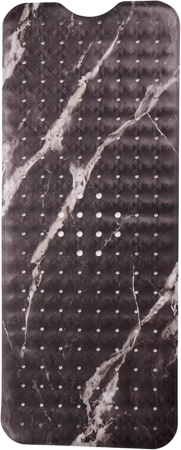 ENKOSI Bath Mat – Large 40 x 16 Inch Non-Slip Bathtub Mat with Secure Anti-Slip Suction Cups & Drain Holes – Extra Long Bathroom Shower Mat for Tub with Black Marble Design (Black Marble 40x16)