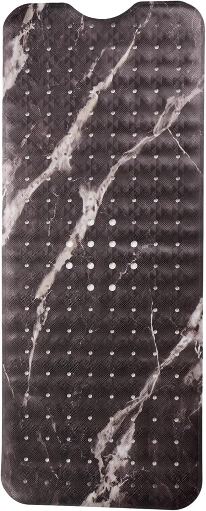 ENKOSI Bath Mat – Large 40 x 16 Inch Non-Slip Bathtub Mat with Secure Anti-Slip Suction Cups & Drain Holes – Extra Long Bathroom Shower Mat for Tub with Black Marble Design (Black Marble 40x16)