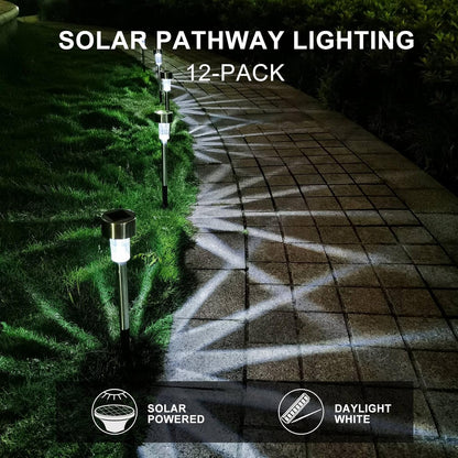 Solar Lights Outdoor Waterproof, Stainless Steel LED Landscape Lighting, Solar Garden Lights Solar Powered, Outdoor Solar Lights for Yard, Pathway, Walkway, Patio , Lawn - 16 Pack ( Cold White )