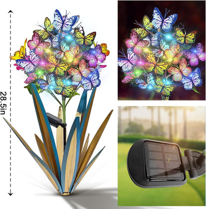 Homight Solar Metal Agave Butterfly Flower Stick Garden Sculpture - Outdoor Gift, Christmas Lights - Swaying Butterfly Garden Lights (2 PCS Blue)