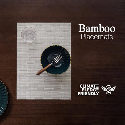 LEXMORE Placemats Set of 12 Vinyl/Plastic Woven Place Mats for Kitchen Table Indoor/Outdoor Washable Placemat Wipeable Dining Table Mats(Pale Beige)