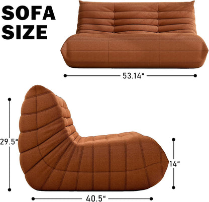 Bean Bag Chair, Loveseat Fireside Chair Bean Bag Sofa Large Bean Bag Chair for Adults, 2 Seater Bean Bag Chairs for Teens with High Density Comfortable Foam, Bean Bag for Living Room, Bedroom (Orange)