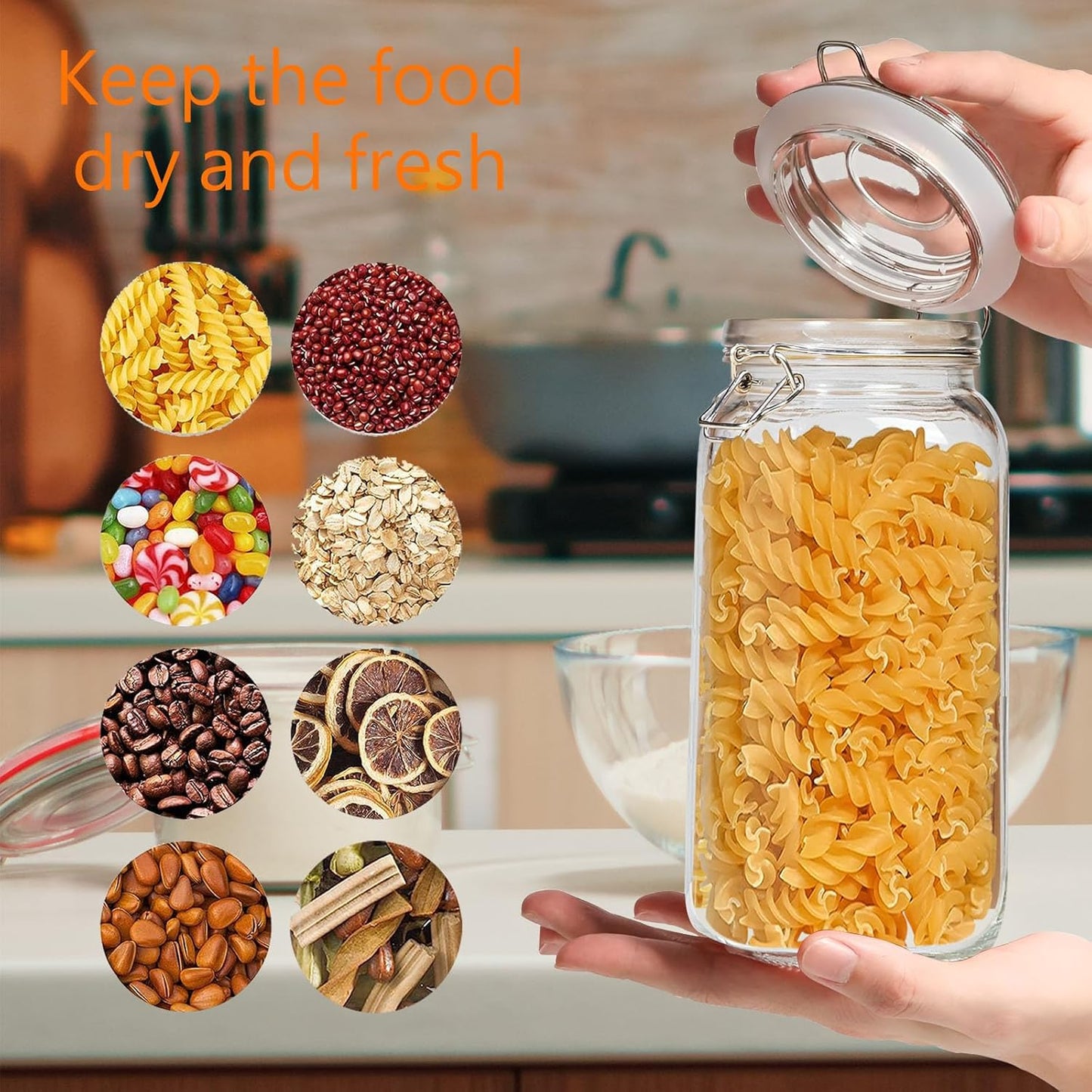 Clear Food Storage Jars 78oz Square, Airtight Glass Canister with Lids Set of 3, Kitchen & Pantry Organization Food Storage Container for Canning, Sugar, Flour, Candy, Cereal, Coffee