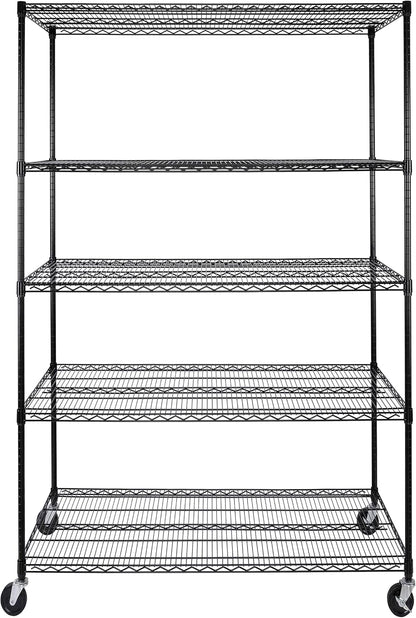 Seville Classics UltraDurable Heavy Duty NSF Solid Steel Wire Rack Storage Unit, Organizer for Garage, Warehouse, Office, Restaurant, Classroom, Kitchen, Black, 5-Tier Shelving, 48" W x 24" D