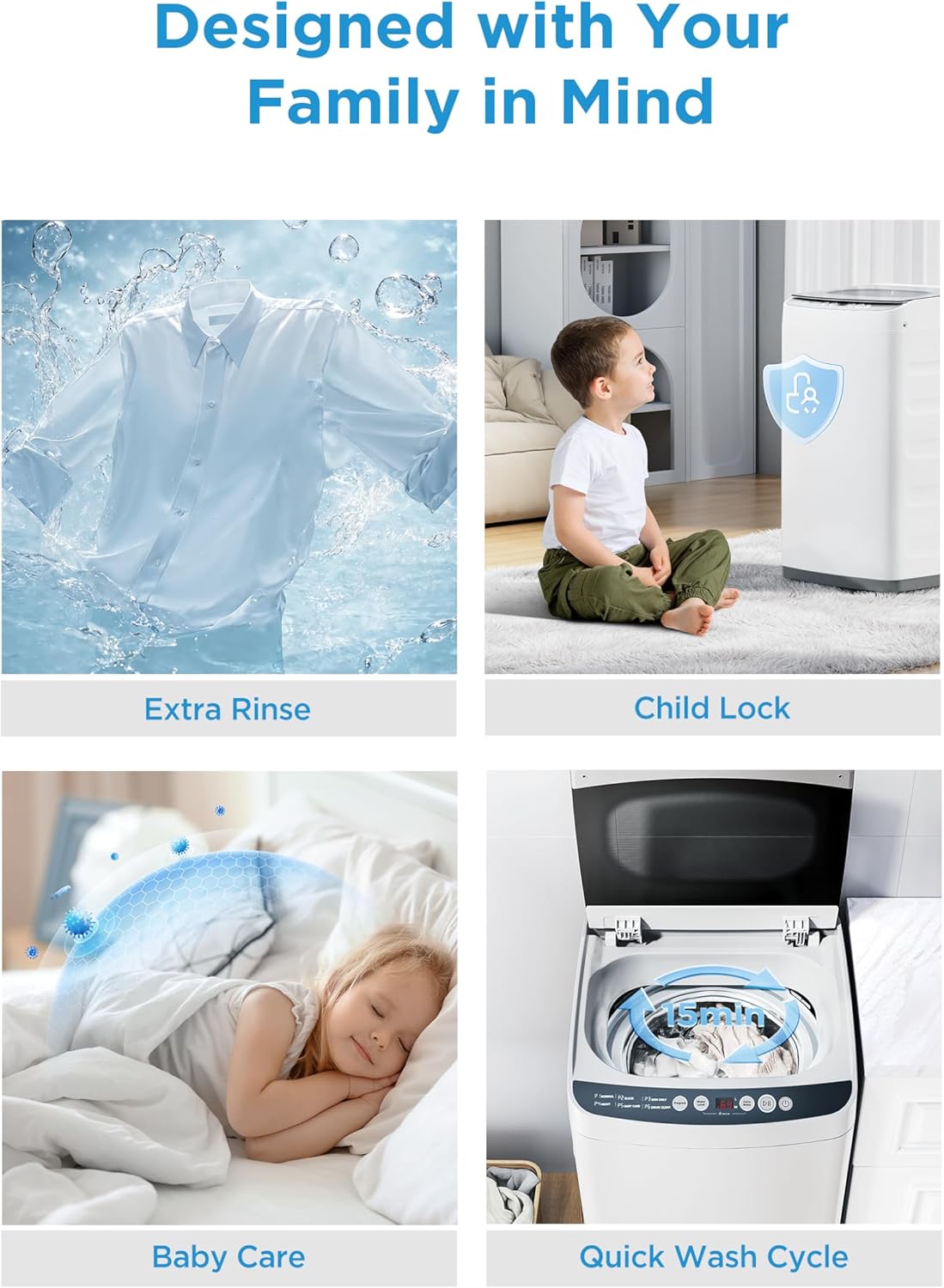 Midea MLTW09M1BWW Portable Washer with 6 Cycles, Drum Clean, Quick, Stainless Steel Tub, Transparent Lid, LED Display Washing Machine, 0.9 cu. ft, White