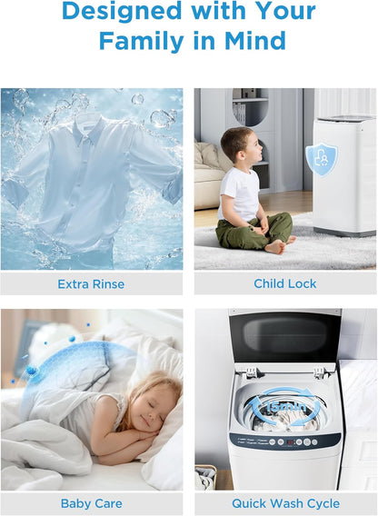 Midea MLTW09M1BWW Portable Washer with 6 Cycles, Drum Clean, Quick, Stainless Steel Tub, Transparent Lid, LED Display Washing Machine, 0.9 cu. ft, White