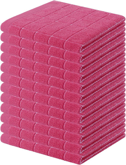 Homaxy 100% Cotton Terry Kitchen Dish Cloths, Ultra Soft and Absorbent Dish Towels for Kitchen, Suitable for Drying and Washing Dishes, 12 Pack, 12 x 12 Inches, Rose Red