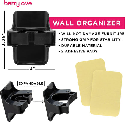 Combo 5 Slot Broom Holder w/ 1 Self Adhesive Mop Gripper No-Drilling, Wall Mount Tool Organizers For Kitchen, Garage, Laundry Room- Anti-Slip Hanger For Brooms, Mops, Rakes, Dustpans (Black / Black)