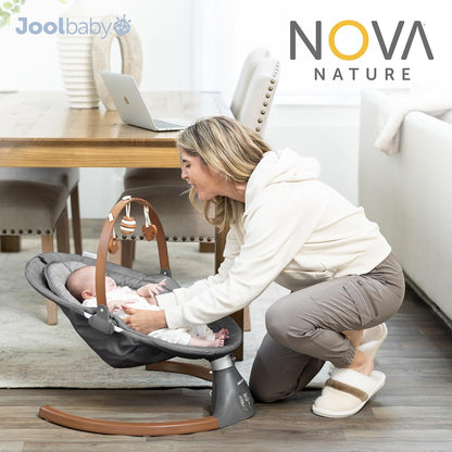 Jool Baby Nova Nature Baby Swing for Newborns – Natural Wood Toys, Electric Motorized Infant Swing, Bluetooth Music