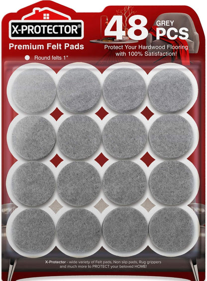 Felt Furniture Pads X-PROTECTOR - 48 Premium Felt Pads Floor Protector - Chair Felts Pads for Furniture Feet Wood Floors - Best Furniture Pads for Hardwood Floors - Protect Your Hard Floors! (Grey)