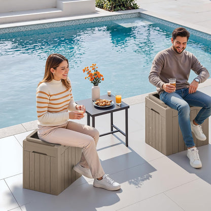 Devoko 30 Gallon Resin Deck Box 2 Pack Outdoor Indoor Waterproof Storage Box for Patio Furniture Pool Accessories Storage for Cushion Garden Tools (Light Brown, 2 Pack)