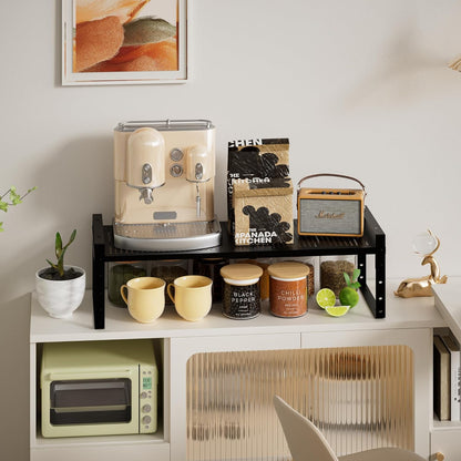 Expandable,Adjustable & Stackable Spice Rack, Cabinet Kitchen Countertop Shelf Organizer,Metal Pantry Storage Shelves - Space-Saving Storage Solution(1Pack/Black/Large)