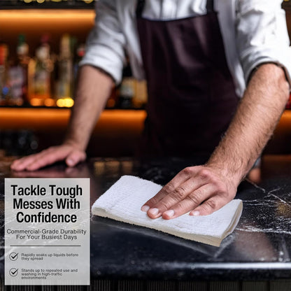 Bar Mop Cleaning Kitchen Dish Cloth Towels 12" x 12", 100% Cotton, Machine Washable, Everyday Kitchen Basic Utility Bar Mop Dishcloth Set of 36, White