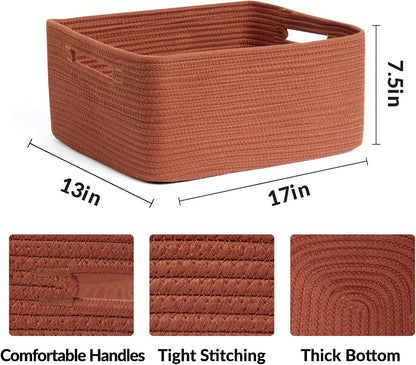 Large Storage Baskets for Organizing, Closet Shelf Baskets for Clothes Blanket Towels, Baby Nursery, Toy Bins Box, Woven Rope Baskets, 17 x 13 x 7.5”, 4 Packs Oxide Red