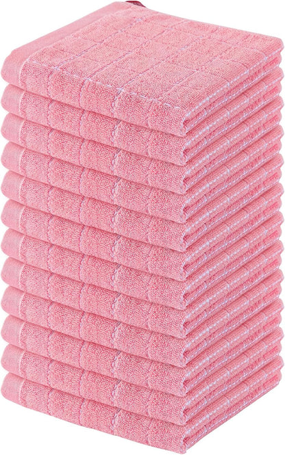Homaxy 100% Cotton Terry Kitchen Dish Cloths, Ultra Soft and Absorbent Dish Towels for Kitchen, Suitable for Drying and Washing Dishes, 12 Pack, 12 x 12 Inches, Pink