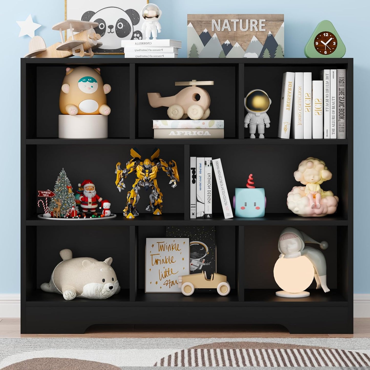 Book Shelf Set of 2, 8 Cubes Storage Organizer, Freestanding Balck Bookshelf Cube Shelf for Bedroom, Living Room, Home Office, 3-Tier Open Bookshelf Wooden Bookcase