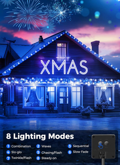 Minetom Solar String Lights - 4 Pack, 160FT, 400 LED with 8 Modes, Waterproof, Outdoor Christmas Lights for House & Tree, Blue & White