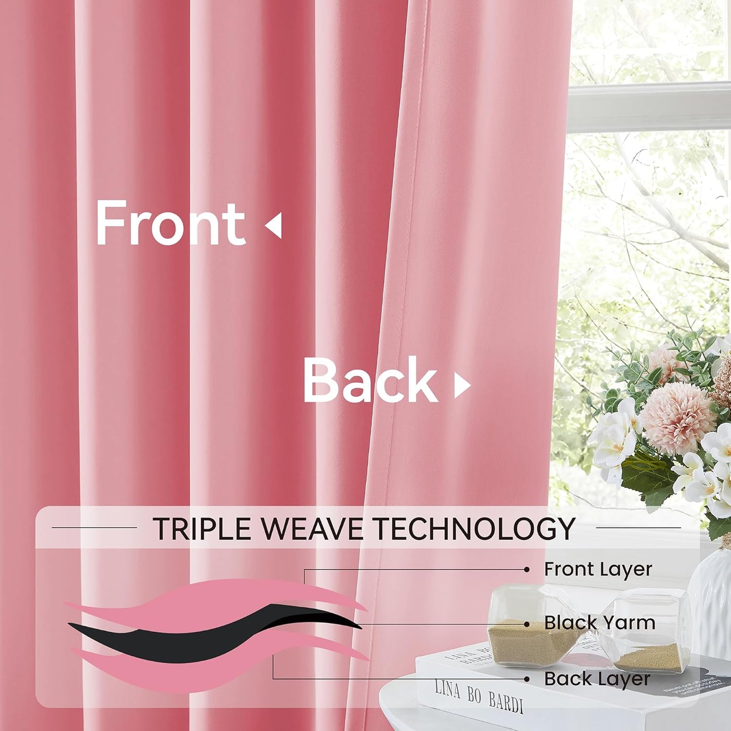 KangBang Pink Long Curtains 120 Inches Long, Pinch Pleat Blackout Curtains for Living Room Soundproof Sliding Door Aesthetic Window Panels for Traverse Rod with Hooks,2 PCs,40Wx120L