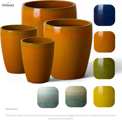 Emissary Bullet 9.5 in. Bright Orange Ceramic Round Planter (9.5 in. L x 9.5 in. W x 12 in. H) with Drainage Hole
