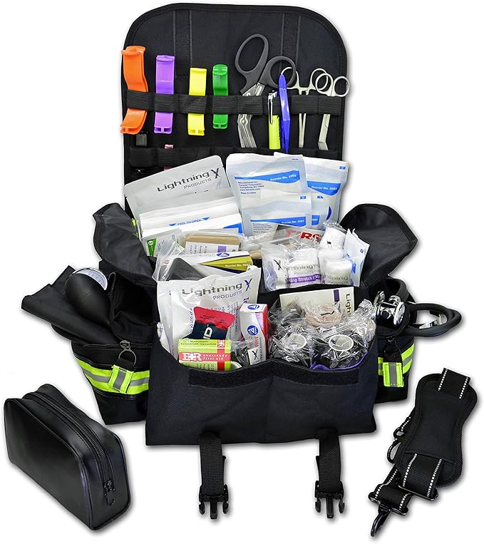 Lightning X Small First Responder EMT EMS Trauma Bag Stocked First Aid Fill Kit B (Black)