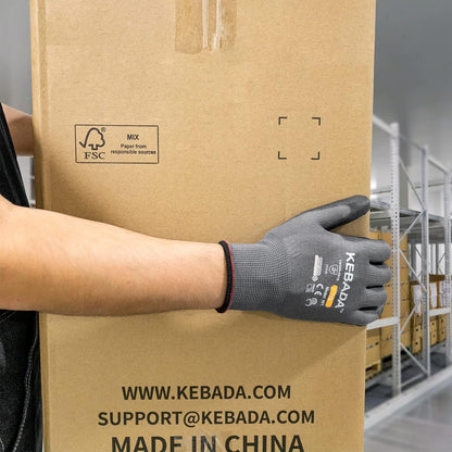 Kebada W1 Work Gloves for Men and Women, PU Coated Safety Gloves with Grip, Touchscreen, Ideal for Warehouse Package Handling, Construction, Gardening, 12 Pairs Gray Medium