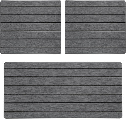 3 Pack Diatomite Stone Sink Tray, Water Absorbing Mat for Kitchen & Bathroom Counter, Quick Dry Soap Dish Makeup Vanity Caddy,Sponge Holder Organizer, Dark Gray 2pcs of 8"x 3.8" and 1pc of 3.8"x 3.8"