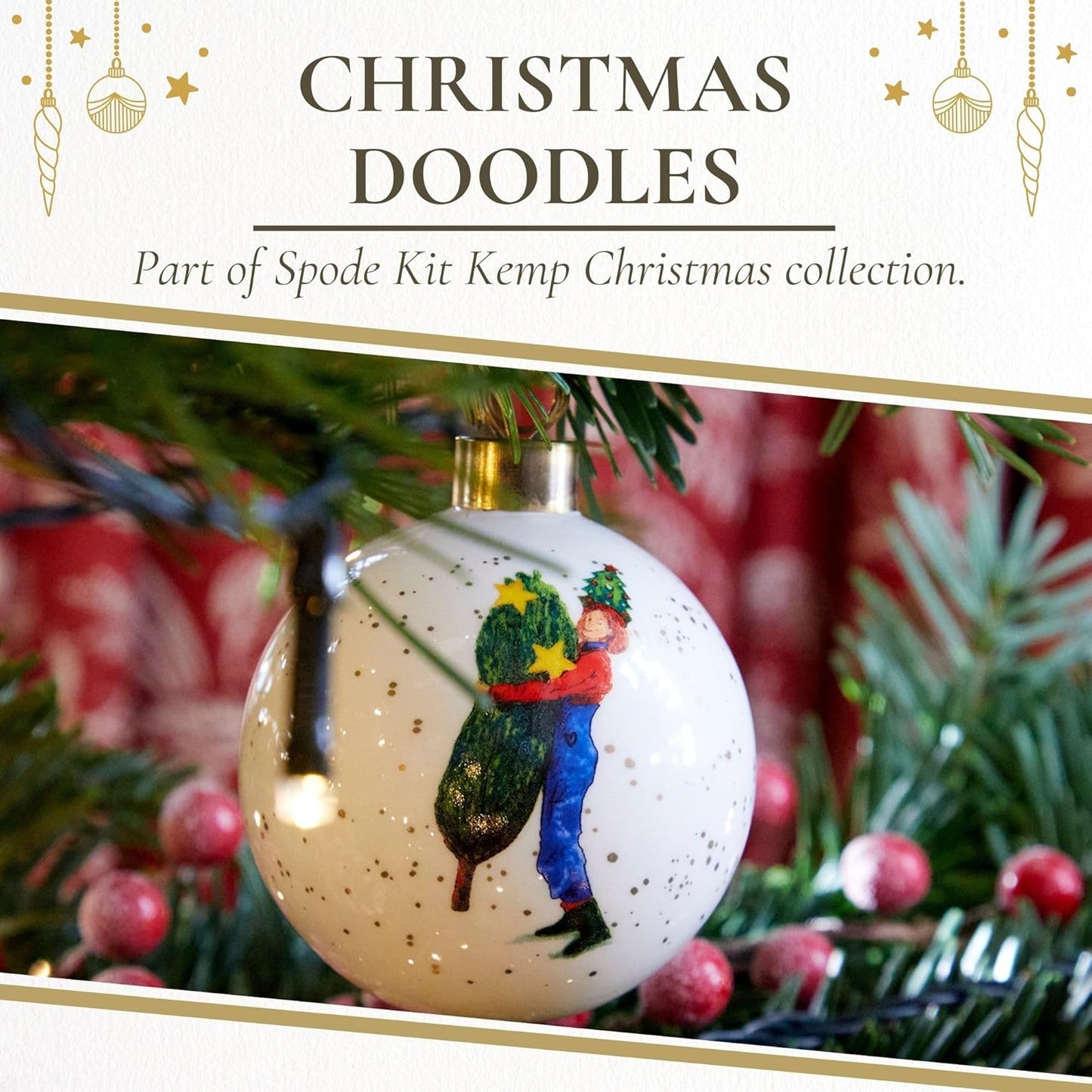 Spode Kit Kemp Christmas Ornament - Doodles Branch Manager - Fine China Whimsical Festive Keepsake, Collectible Holiday Decoration for Tree & Seasonal Decor - Holiday Ornament for Gift Giving