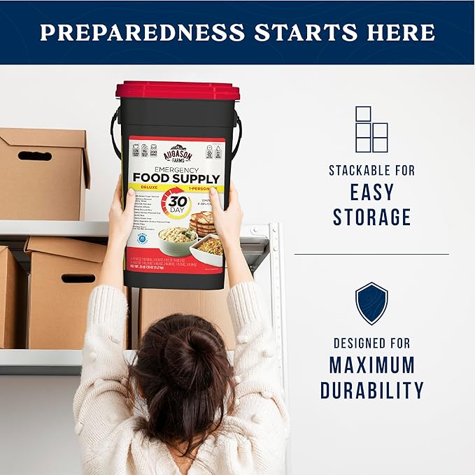 AUGASON FARMS Emergency Food Supply Bucket, 200 Servings, Dehydrated Meal Kit, Variety Pail, Long Shelf Life Just-Add-Water Meals for Prepping, Disaster Survival, Camping, Hiking, and More