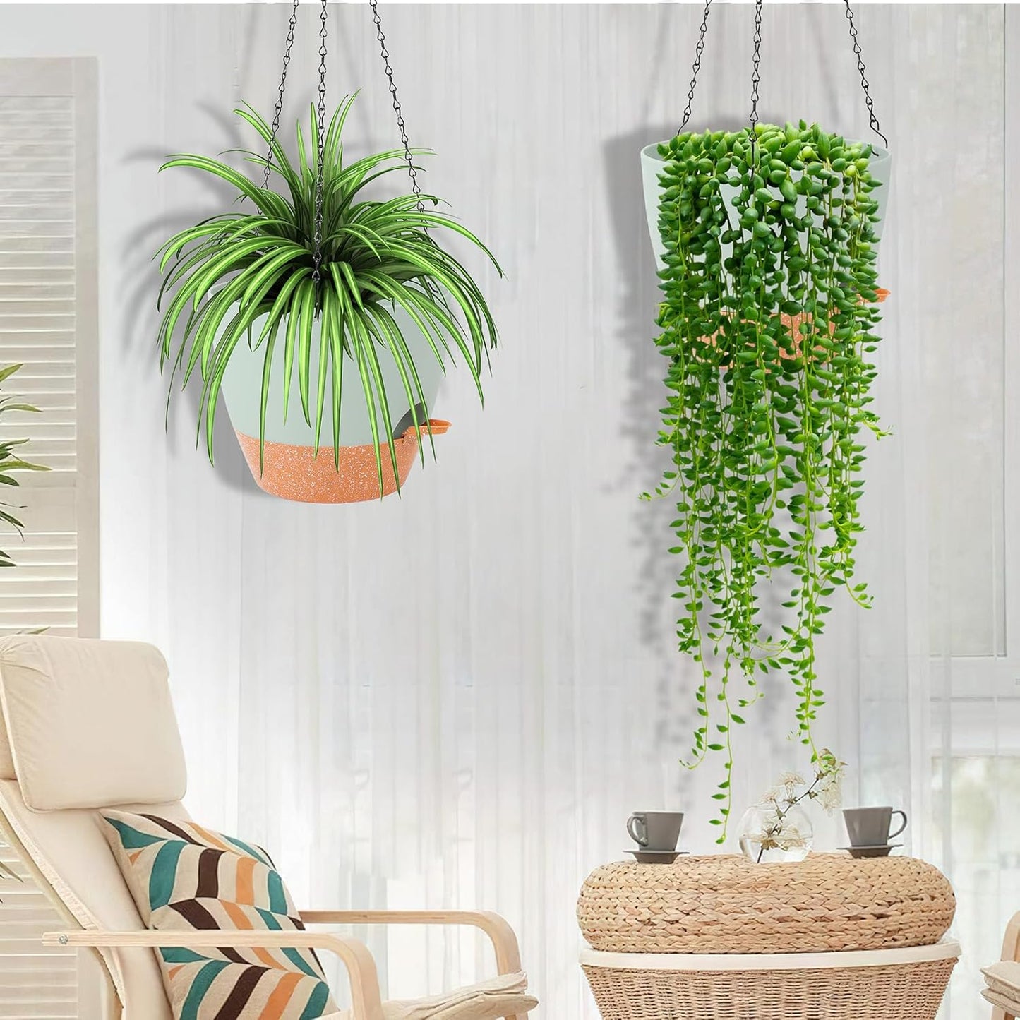 GARDIFE Hanging Planter, 10 inch Hanging planters for Indoor. Outdoor Plants, Self Watering Plant Pot, 2 Pack Large self Watering Hanging Planter, Green