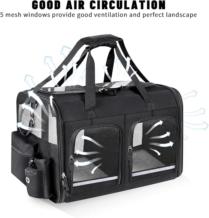 Cat Carrier for 2 Cats, Foldable Double Cat and Dog Carrier, Small to Medium Size, 2 Front Zippered Compartments,Two Pets Carrier for Outdoor Travel,Mulitple Cat Carrier (Black)