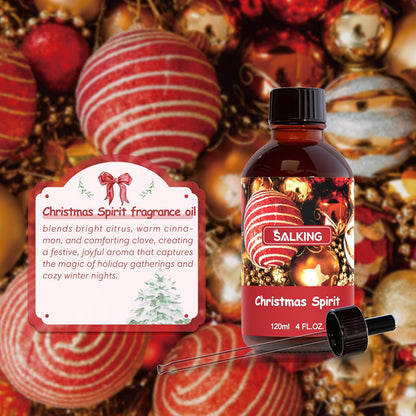 SALKING Christmas Spirit Fragrance Oil, 120ml (4 Fl Oz) Premium Essential Oils for Diffuser, Candle Scents for Candle Making, Soap Making Supplies, Diffuser Oil Scents, Holiday Gifts