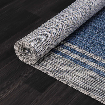 Bordered Outdoor Rug 10x14 Washable Outside Carpet for Indoor Patio Porch Waterproof Easy Cleaning Non Shedding Area Rugs Navy 10 x 14