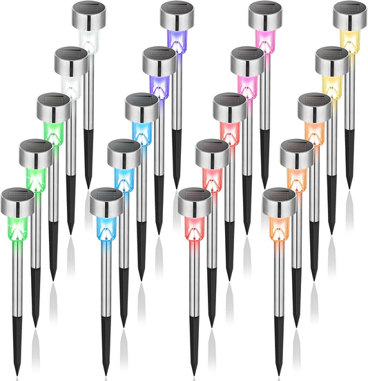 GIGALUMI Solar Lights Outdoor Waterproof, 20 Pack, Stainless Steel LED Solar Garden Lights for Patio, Lawn, Yard and Landscape, Garden Decor Patio Decor,Multicolor