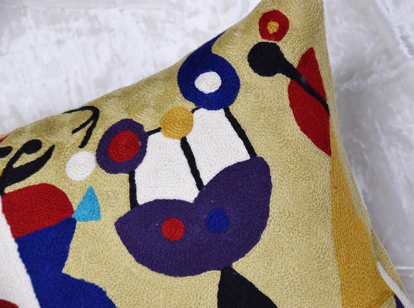 Abstract Decorative Pillow Cover Hand Embroidered Whimsical Toss Pillows Farmhouse Chair Cushion Contemporary Pillowsham Mid-Century Chair Cushions Wool Size 18x18