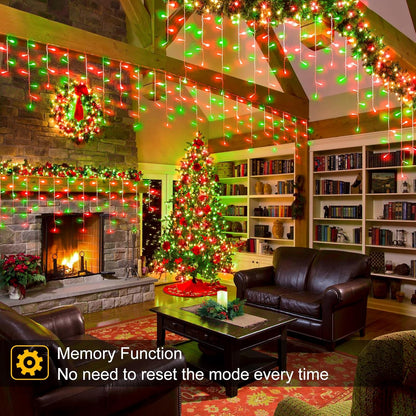 66ft Red and Green Christmas Lights, 640 LED Icicle Lights for Outside, Clear Wire Connectable Twinkle Lights with 8 Modes Timer Waterproof for House Window Party Tree Holiday Patio Yard Home Decor