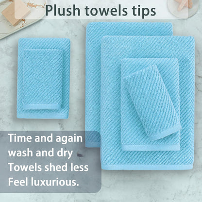 Towels for Bathroom - 100% Cotton | Quick Dry | Lightweight | Thick | Soft, Towel Set of 6, 2 Large Bath 30"x56", 2 Hand 18"x28", 2 Wash Cloths 13"x13", Luxury Towel Gift Set, Blue Towels Bathroom Set