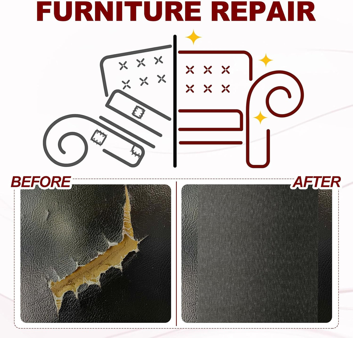 PATIKIL Leather Patches Tape for Furniture, 3.2 x 61 Inch Self Adhesive Vinyl Leather Repair Kit Cover Sheet for Couch, Sofa, Car Seats, Office Chair, Milky White