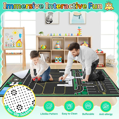 Kids Rug, Road Carpet for Kids with Combined City Road Traffic System, Car Rug and Airport Play Mat, 3x5 Ft Children’s Play Rugs for Playroom, Children’s City Traffic Map Fun Car Mat,Non-Slip