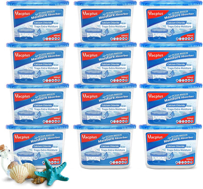 Vacplus Moisture Absorbers 12 Pack, 10.5 Oz, Humidity Absorber Boxes Attracts Extra Moisture from Your Bathroom, Closet, Kitchen, Dehumidifier for Closet (Ocean Scent), Light blue