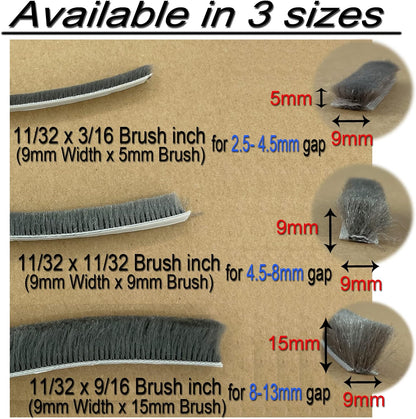 Felt Pile Weather Stripping Brush for Sliding Windows/Doors Frame Side, Self Adhesive Weatherstrip Seal Strip Sealer for Soundproofing (16ft x11/32 Backing x 9/16 Brush inch, White)