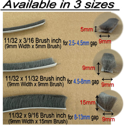 Brush Weather Stripping Window Insulation Sealer for Winter, Self Adhesive Weatherstripping for Doors (16ft x11/32 Backing x 9/16 Brush inch, Black)
