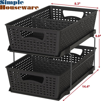 Simple Houseware 2 Tier Bathroom Organizer Tray Pull-Out Sliding Drawer/Under-Sink Storage, Black