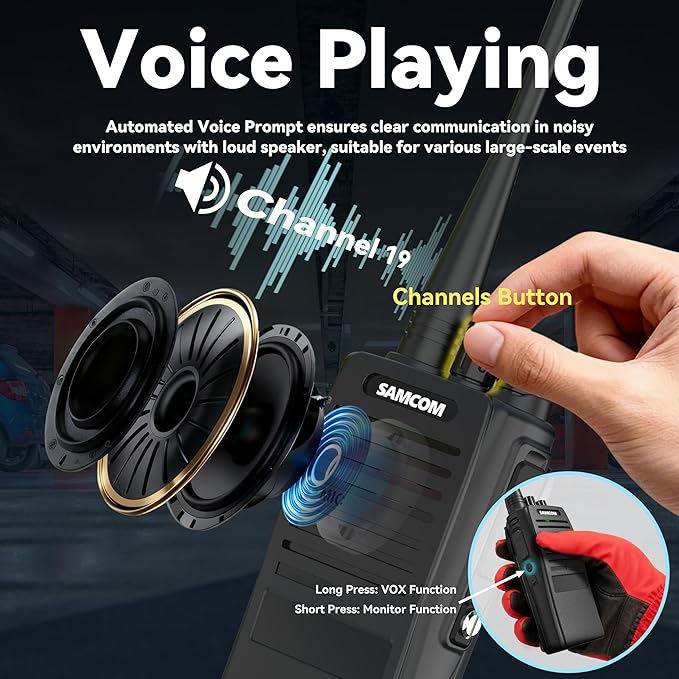 SAMCOM FPCN20A Walkie Talkies with Earpiece, Upgrade Portable UHF Two-Way Radios, VOX, Voice Playing, Rugged 2 Way Radios, 3000mAh Rechargeable for Aduls School Church Construction Industrial, 2 Pcs