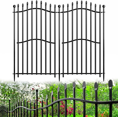 8 Panels Tall No Dig Garden Fence - 40in H x 18ft L, Reinforced Square Tube Rustproof Animal Barrier, Decorative Metal Fencing for Yard & Outdoor Dog Pet Play Areas