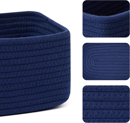 Small Storage Baskets for Organizing | Closet Organizer Bins | Shelf Toy Basket | Woven Rope Baskets | Cube Decorative Box | Shallow Basket | 11.5x7.5x4.7” | 4 Packs Navy Blue