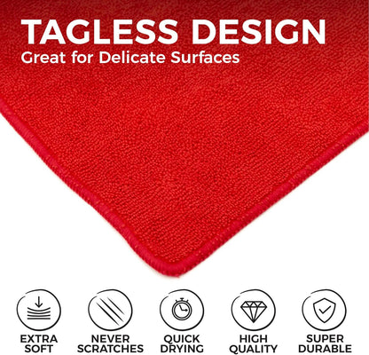 The Rag Company - All-Purpose Microfiber Terry Cleaning Towels - Commercial Grade, Highly Absorbent, Lint-Free, Streak-Free, Kitchens, Bathrooms, Offices, 300gsm, 16in x 16in, Red (12-Pack)