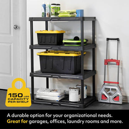 CX 4-Tier (53”H x 36”W x 18”D) Plastic Storage Shelving Unit (Black) 2 Pack, Heavy Duty, 150lbs Per Shelf Capacity, Indoor/Outdoor Storage Organization in Home, Garage, Office, Easy Assembly