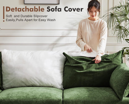 Oversized Accent Chair, Upholstered Modern Sofa Chair with Removable Backrest & Detachable Cover, 24.5" Deep Seat Large Reading Armchair for Living Room Bedroom Office - Chenille Green Set of 2